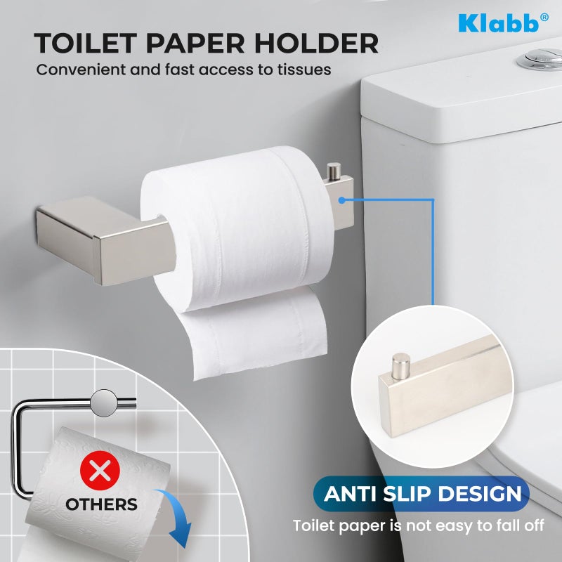 Klabb 4-Piece Metallic Silver Bathroom Hardware Set, 24 Inch SUS304 Stainless Steel Towel Bar Set with Toilet Paper Holder, Robe Hook & Towel Rack â€“ Wall Mounted Rustproof Bath Accessories - Image 4